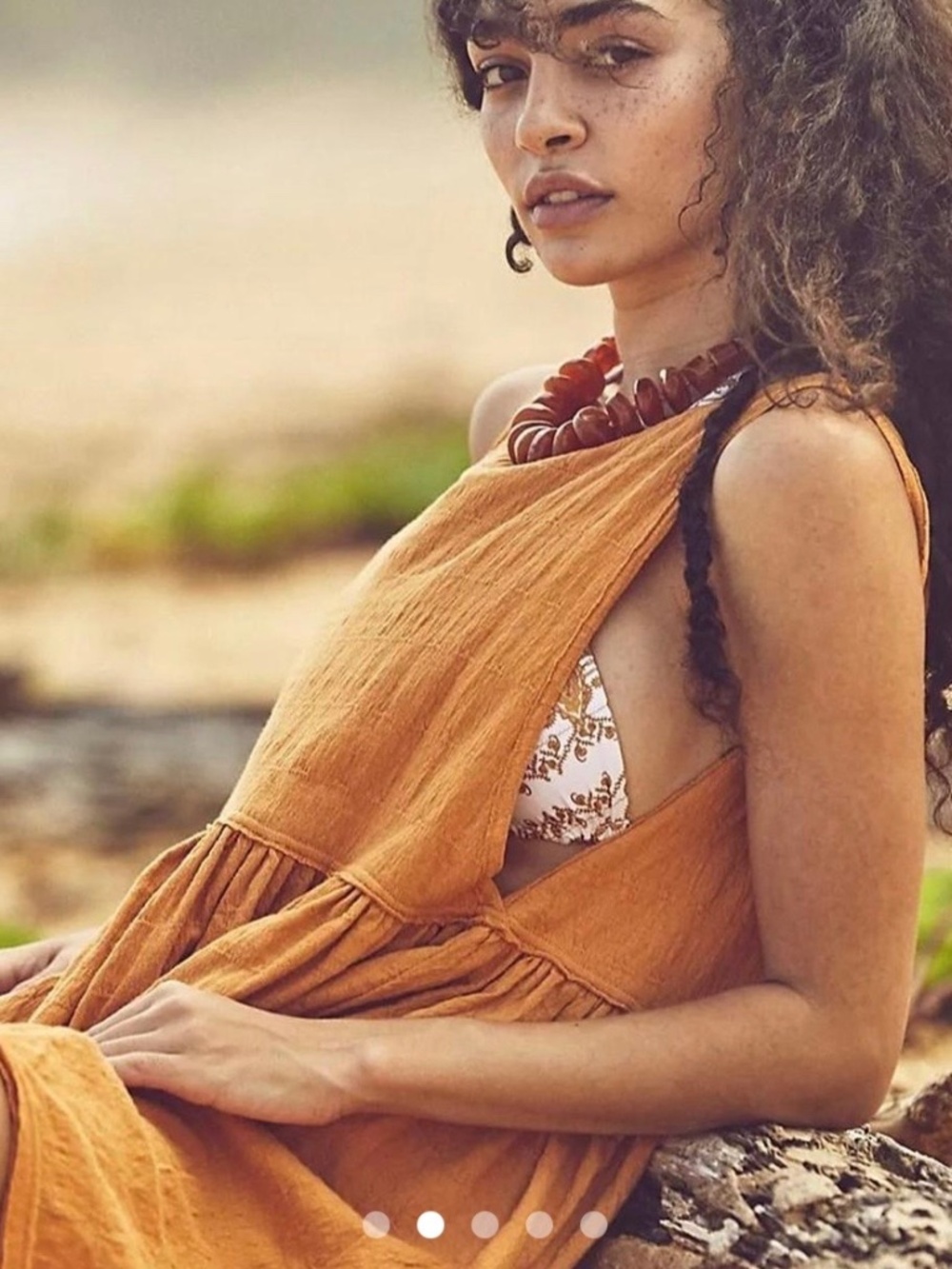 Free People FP Beach M Im Still Obsessed Orange Mini Dress Pockets Bohemian